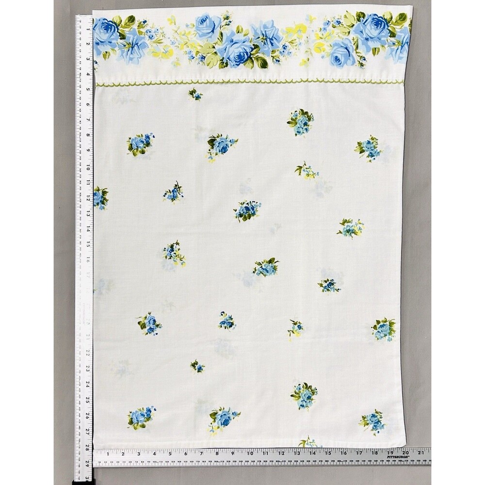 Vtg Springmaid 3 pc Twin Sheet Set Blue Rose Floral Yellow Green Scalloped Trim - Picture 10 of 12